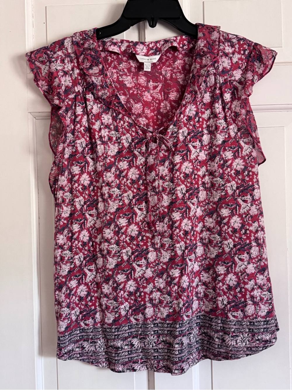 Lucky Brand Floral Tie-Neck Cap Sleeve Blouse